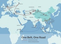 Map showing key cities and ports in the Belt and Road Initiative.